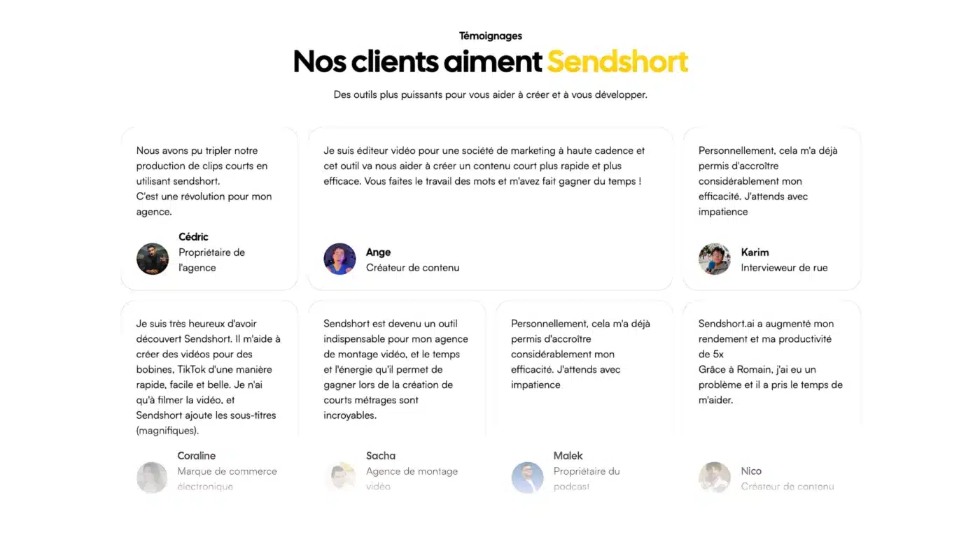 Avis des clients Sendshort