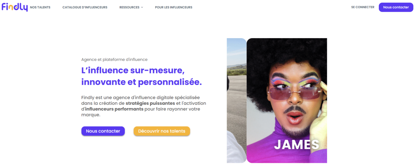 page accueil findly marketing d'influence