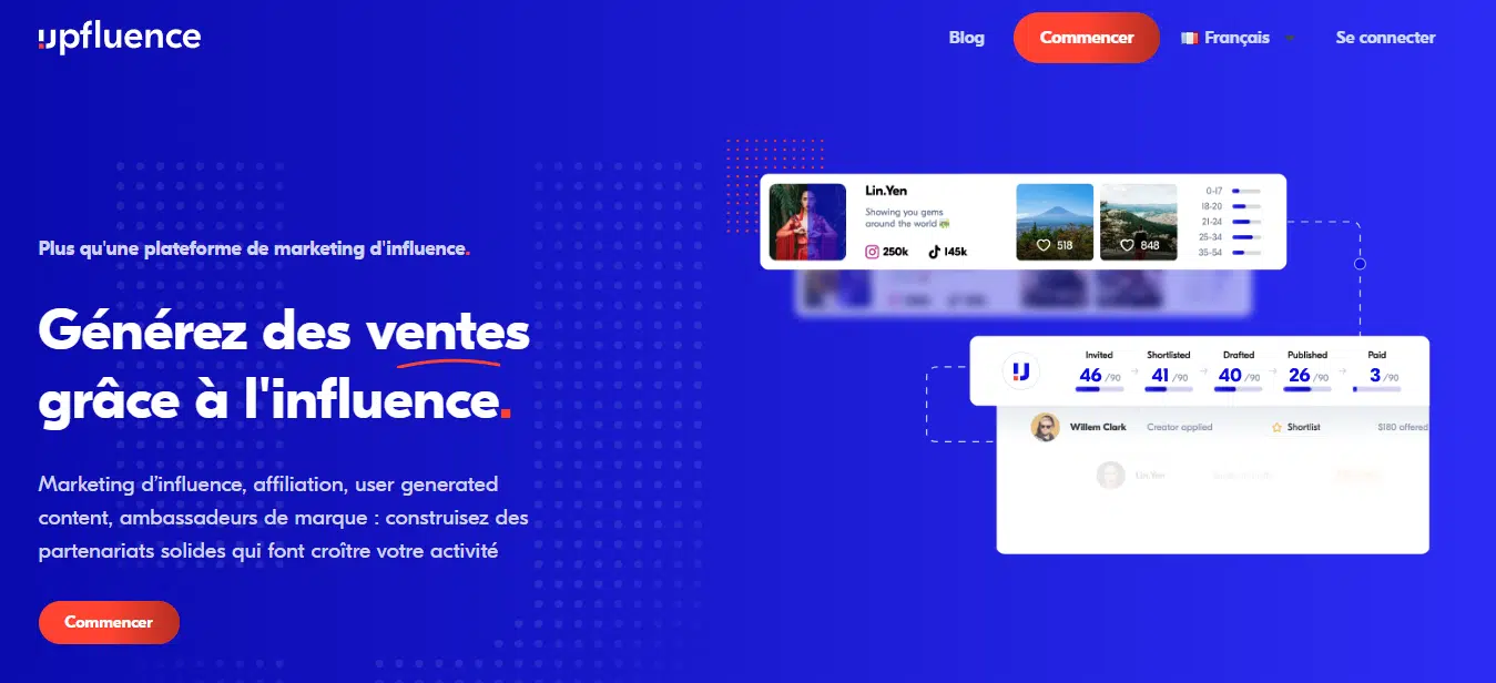 page accueil upfluence