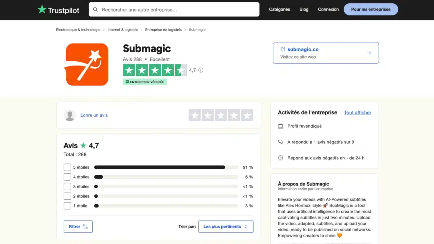 Avis clients Submagic sur Trustpillot