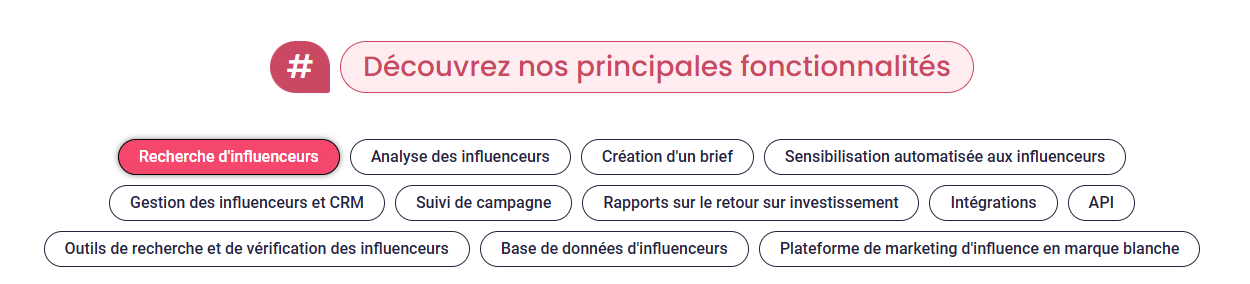 fonctionnalités outil influencemarketing.ai