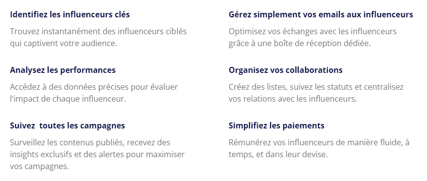 fonctionnalités modash influence marketing plateforme
