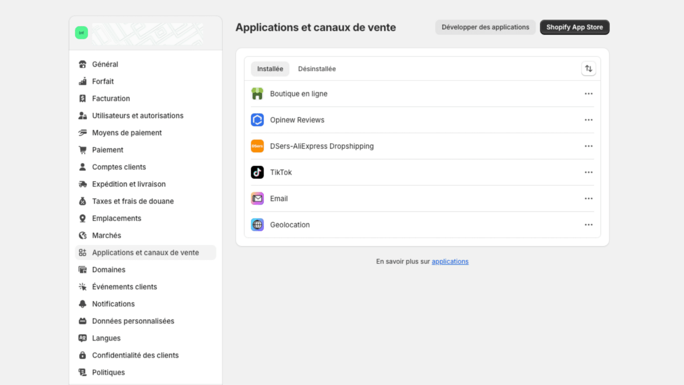 Configuration des canaux de vente