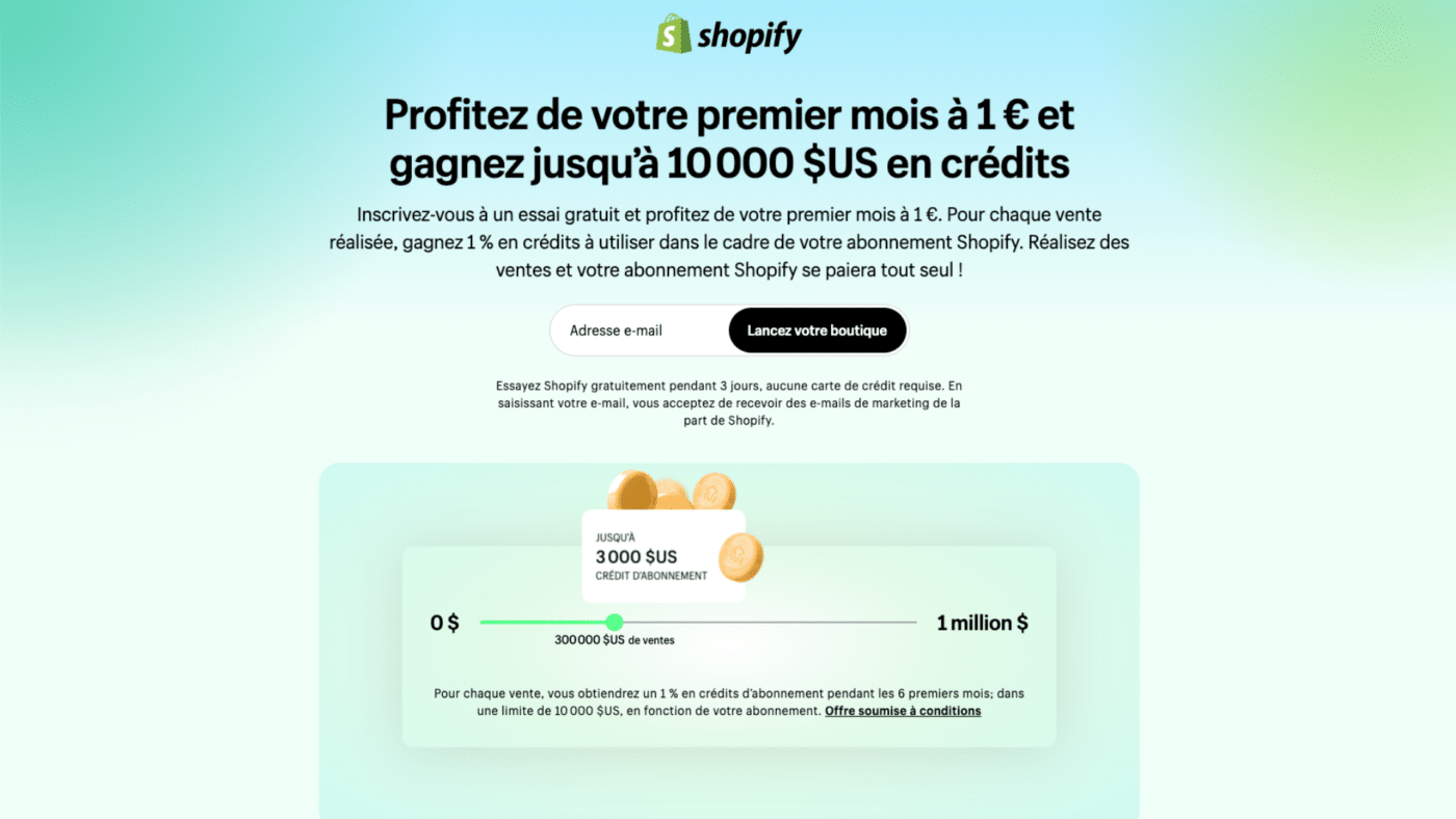 S'inscrire gratuitement sur Shopify