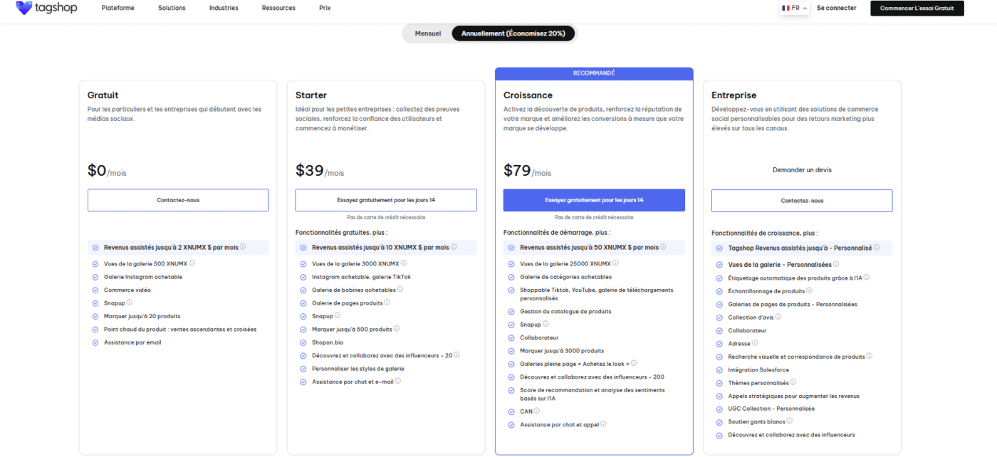 tarifs de tagshop